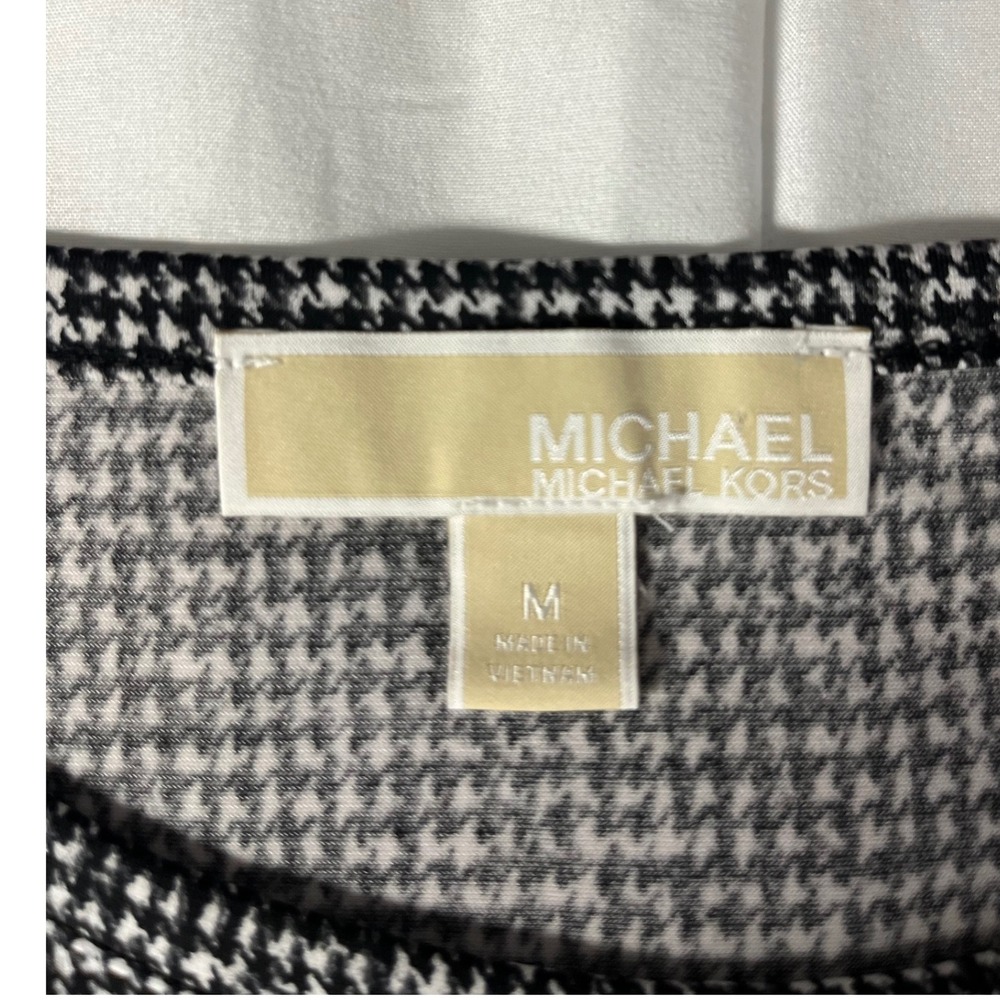 MICHAEL Michael Kors Officecore Houndstooth Pleated Dress Long Sleeve Black M - Picture 4 of 10